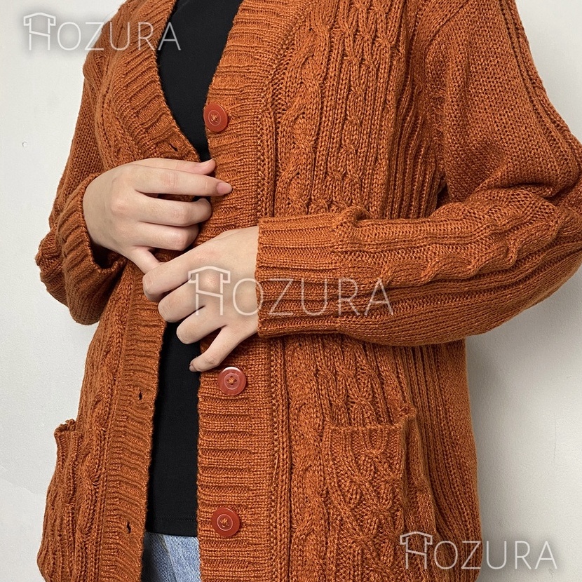 Ekstra Hozura  Cardan Sweater Rajut Wanita Lanna Batta  Cardan Rajut Jumbo Oversize Tebal  Outer Wan
