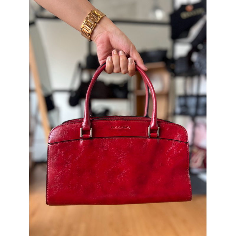 Tas Preloved bahan kulit Asli maroon Jogja murah