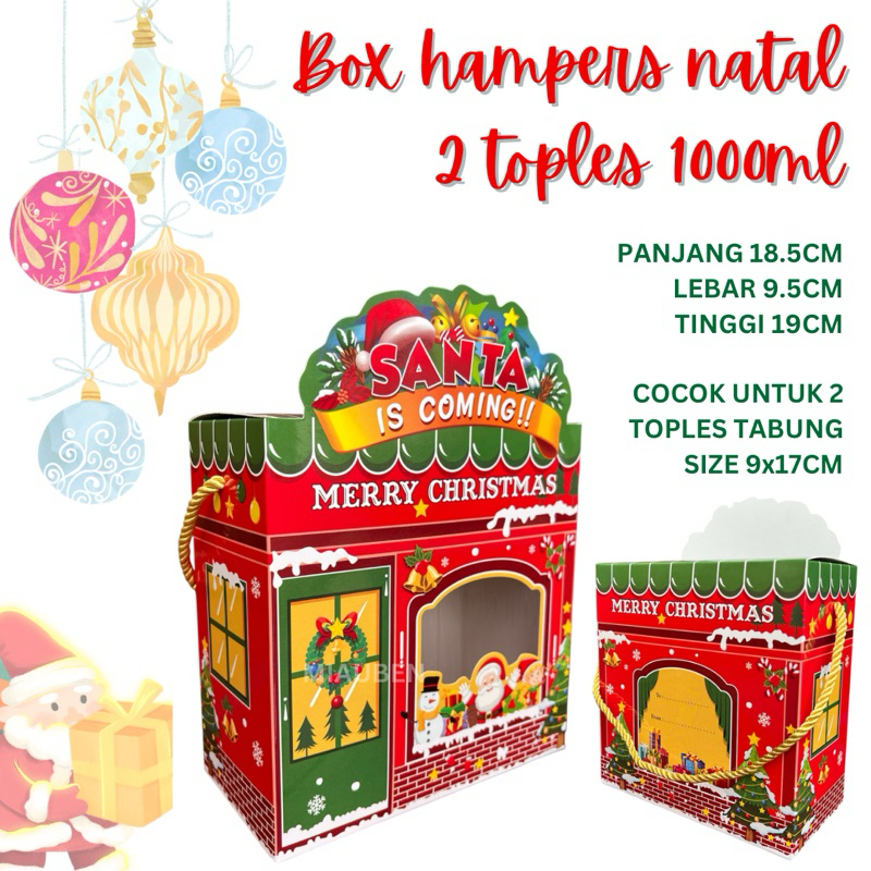 

Box hampers natal untuk 2 toples tabung 1000ml 9x17cm parsel christmas