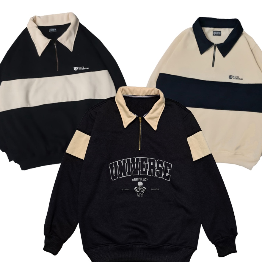 KF7 Sweater Rugby Premium Wanita Sweater Rugby Halfzip Wanita Sweater Rugby Pria Wanita Oversize