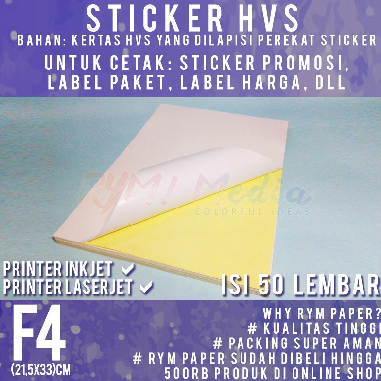 

KODE U85W Sticker HVS F4 isi 5 lembar Kertas Stiker Doff Matte Folio