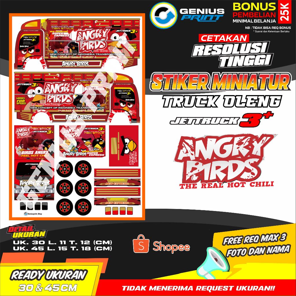 Stiker Mainan Miniatur Truk Oleng Canter Angry Birds | Eagle | Hey Tayo | Executive Moeda | Upin Ipi