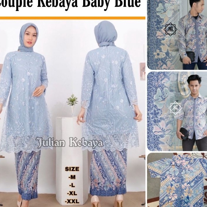Couple Kebaya Baby Blue Set Kebaya Couple Kemeja Batik Couple Batik Soft Blue Set Kebaya Modern