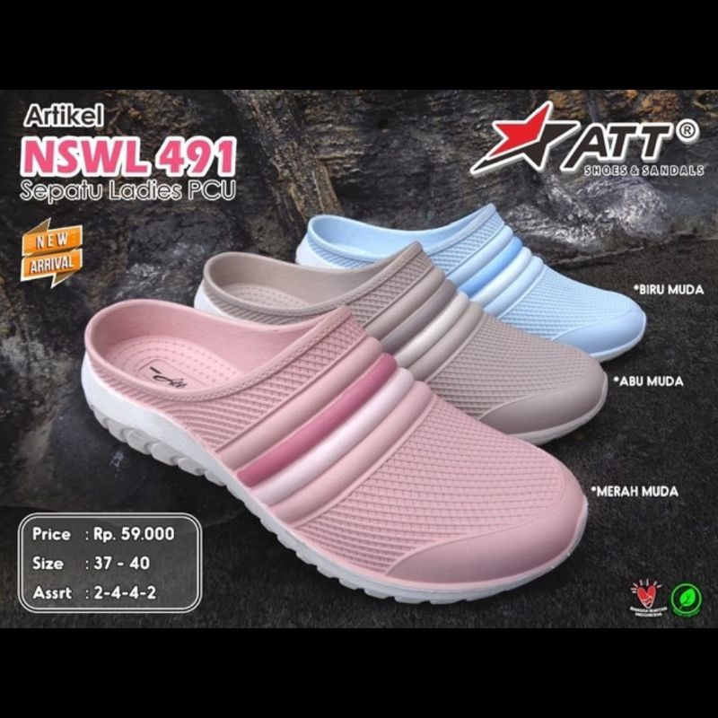 Sepatu Sandal Wanita Original ATT NSWL 491 Sepatu Selop Wanita Murah Sepatu Karet Wanita Kualitas Im
