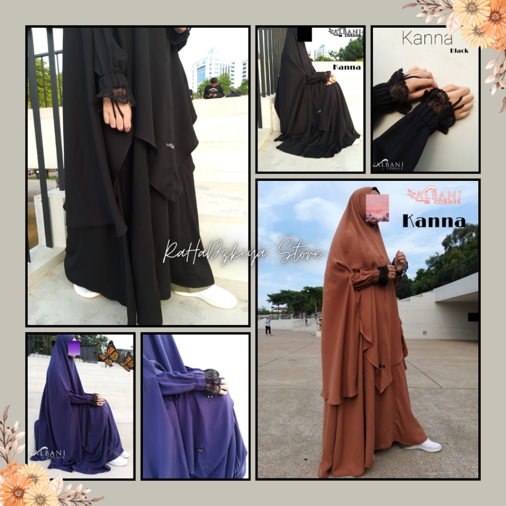 Set gamis syar'i khimar cadar gamis syar'i ready stok size M Kanna by Albani Corner bs COD
