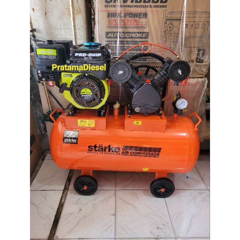 Kompresor Angin STARKE 1HP+Mesin PRO-QUIP 8.0HP Selang 10M Tambal Ban