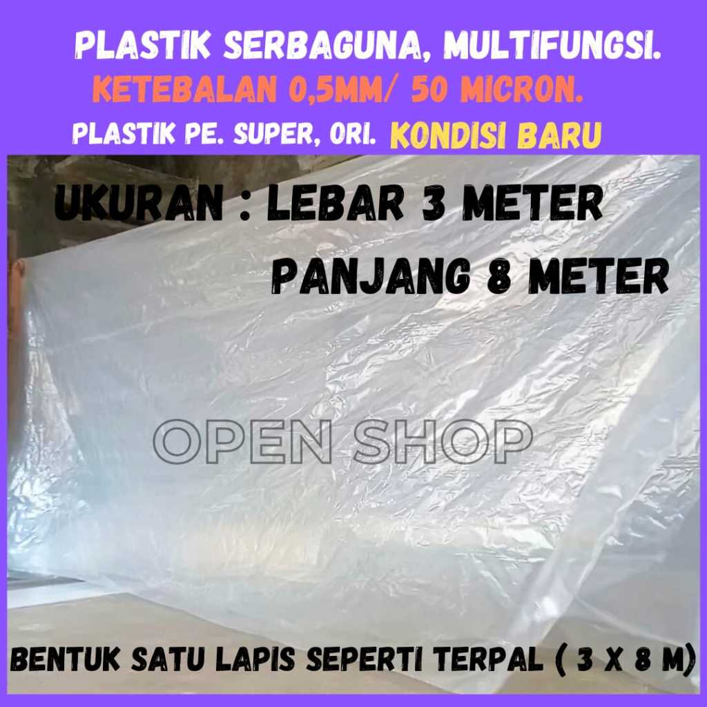 3x8 M. Plastik Serbaguna. Penutup Pelindung Pembungkus furniture, Atap Green House Peternak Bangunan