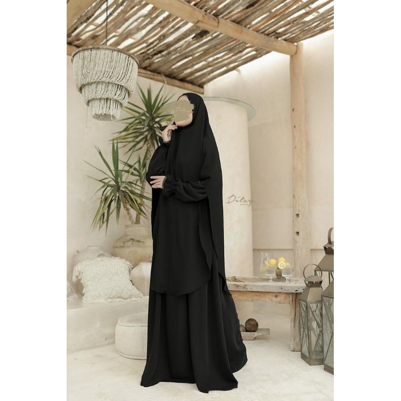 Gamis Lilura with Lace Black by DitsyMoslem sz M & L