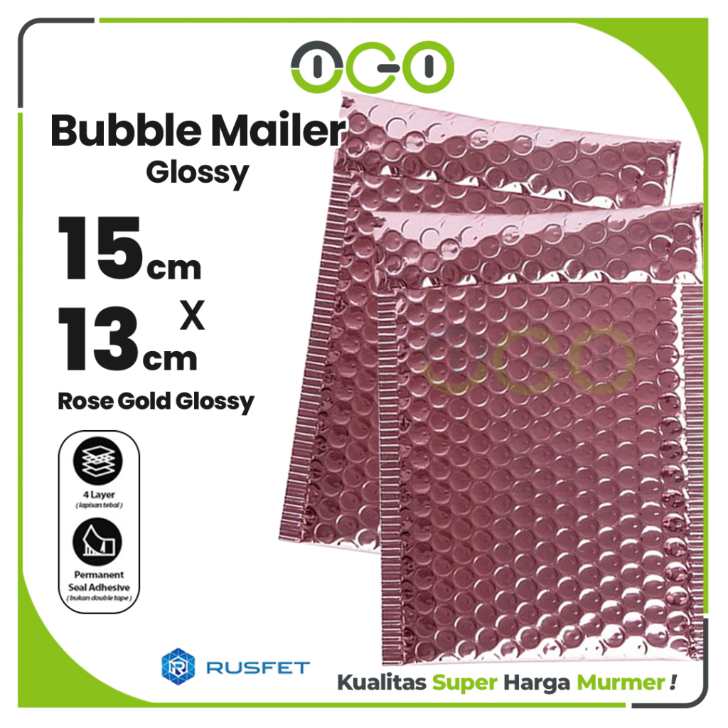 Amplop Bubble Mailer Pink Rosegold 15 x 13 cm Harga Ecer Satuan / Amplop Packing Olshop Hello Rusfet