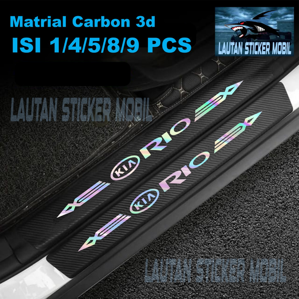 COD 1set 9pcs cutting sticker sillplate bahan karbon 3d mobil kia rio sticker stiker bumper bagasi k