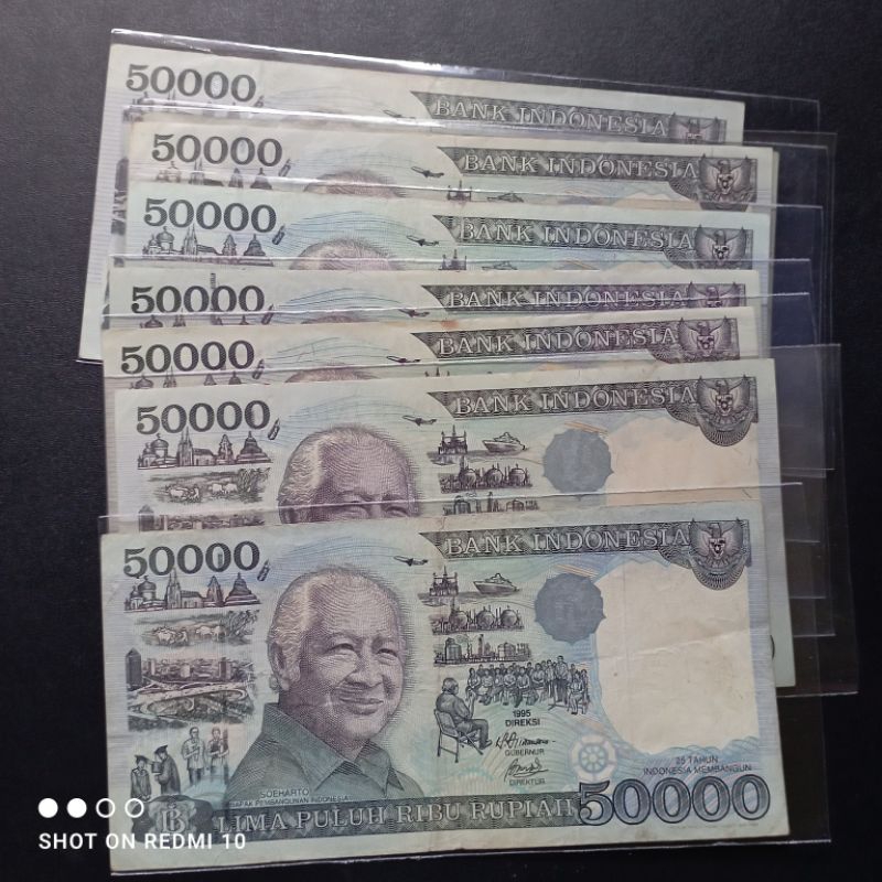 uang kertas kuno 50000 suharto tahun 1995 bekas beredar asli