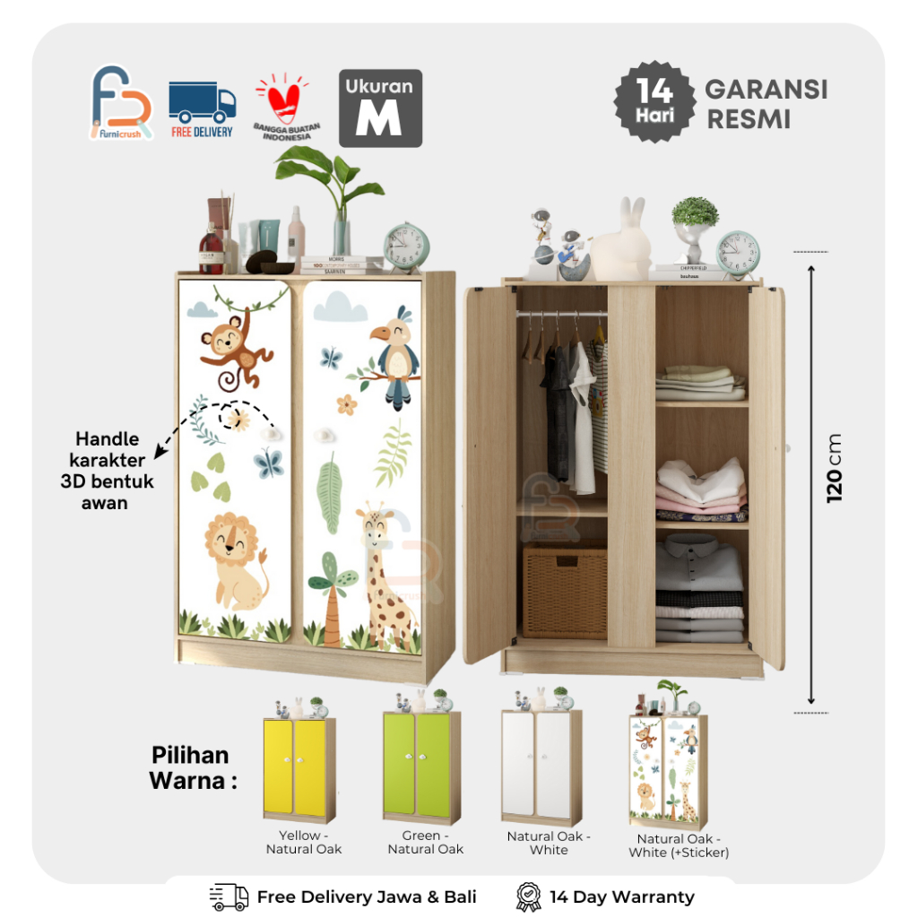 Furnicrush Lemari Pakaian Anak / Almari Pakaian 2 Pintu / Lemari Kos / GALA BL