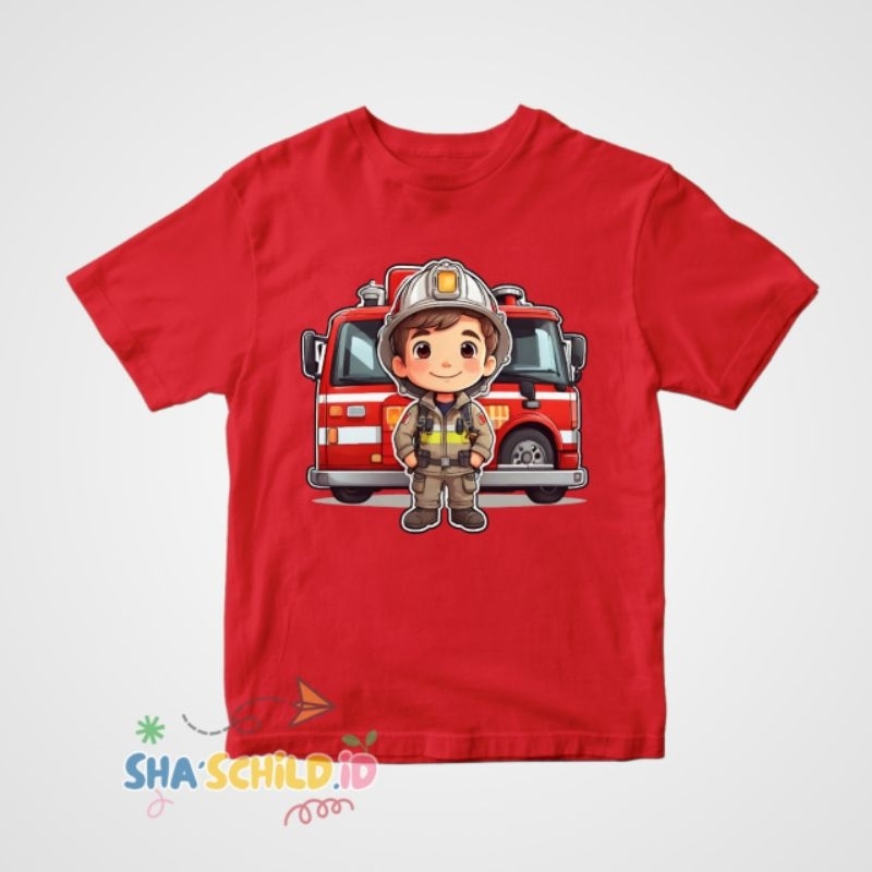 BAJU ANAK KAOS ANAK DAMKAR TERBARU BAHAN COTTON PREMIUM UNISEX