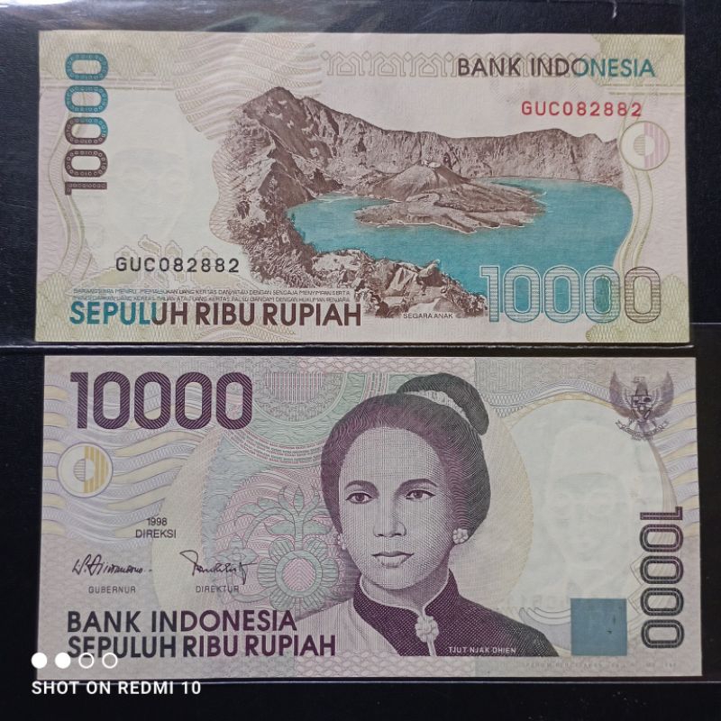uang kertas kuno 10000 cutnyakdien tahun 1998 baru utuh asli