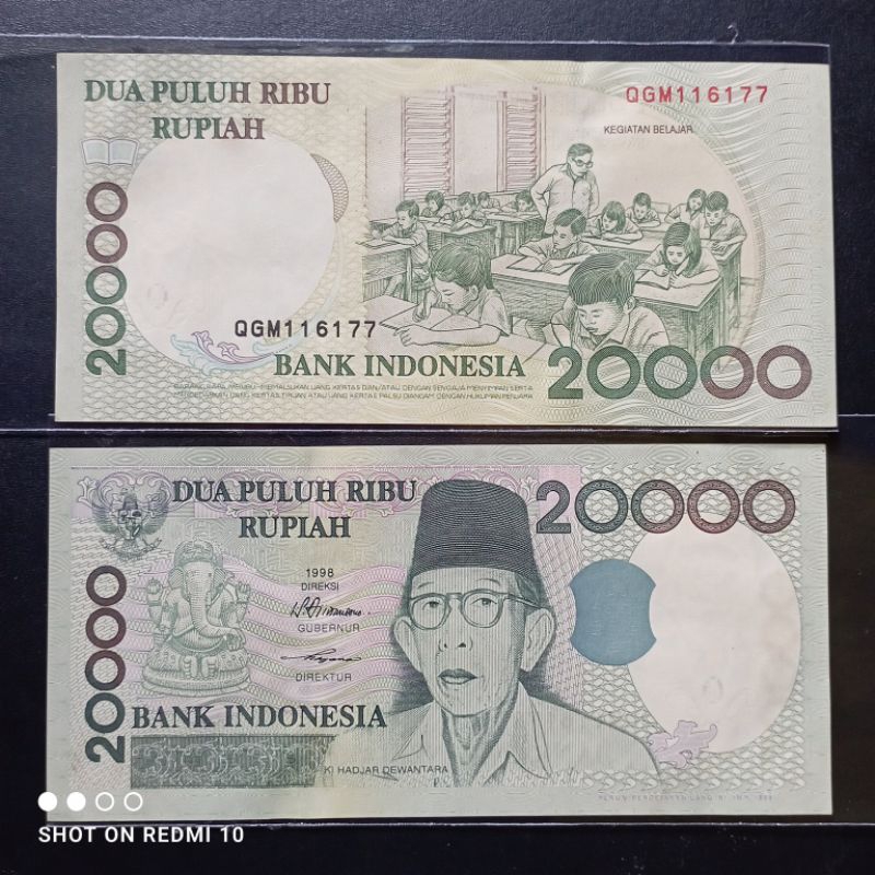 uang kertas kuno 20000 kihajar dewantara tahun 1998