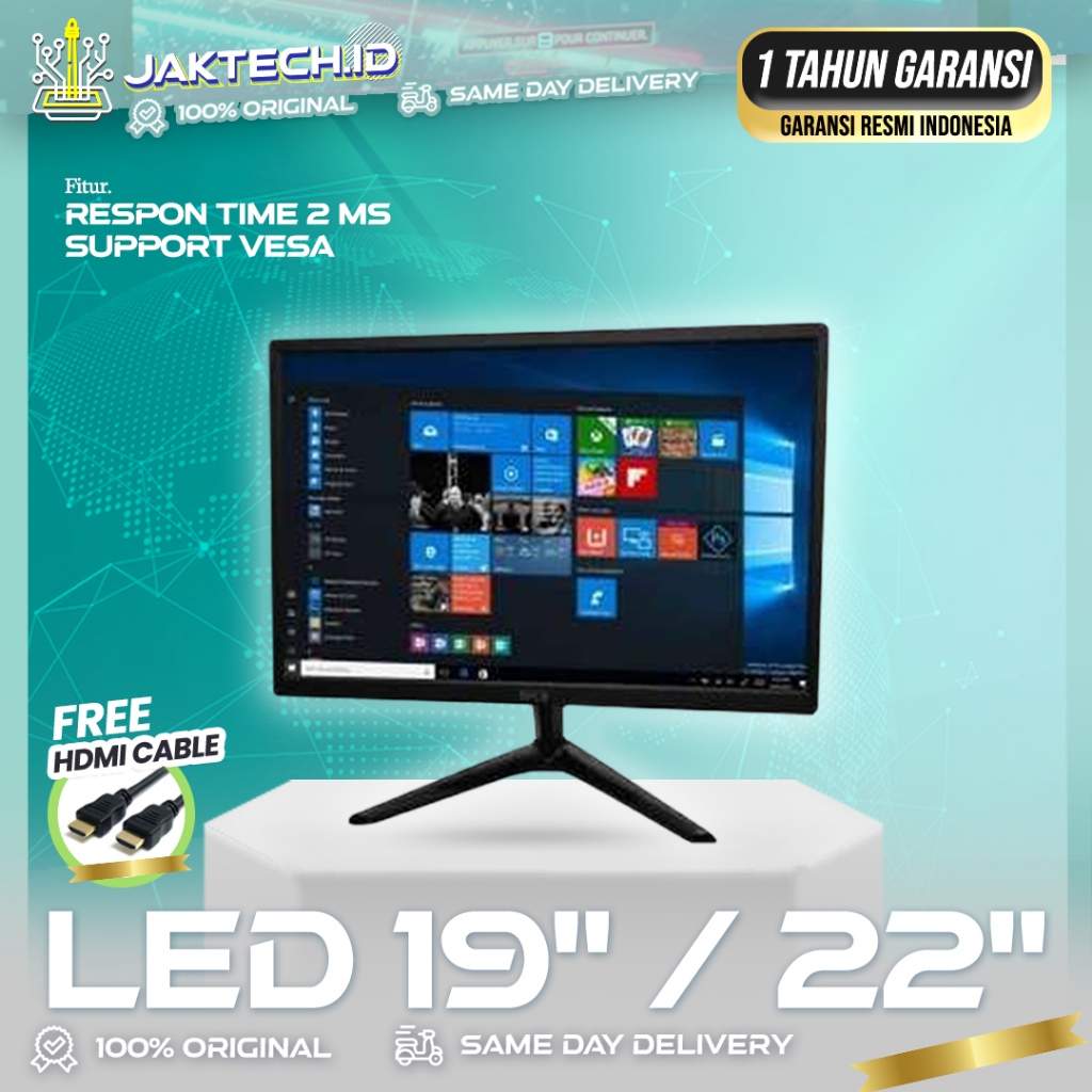 Monitor LED 19"/20/22" inch Full HD SPC SM19/LG/XYZ/Enlight/Qwerty HDMI VGA LCD Office Kantor CCTV