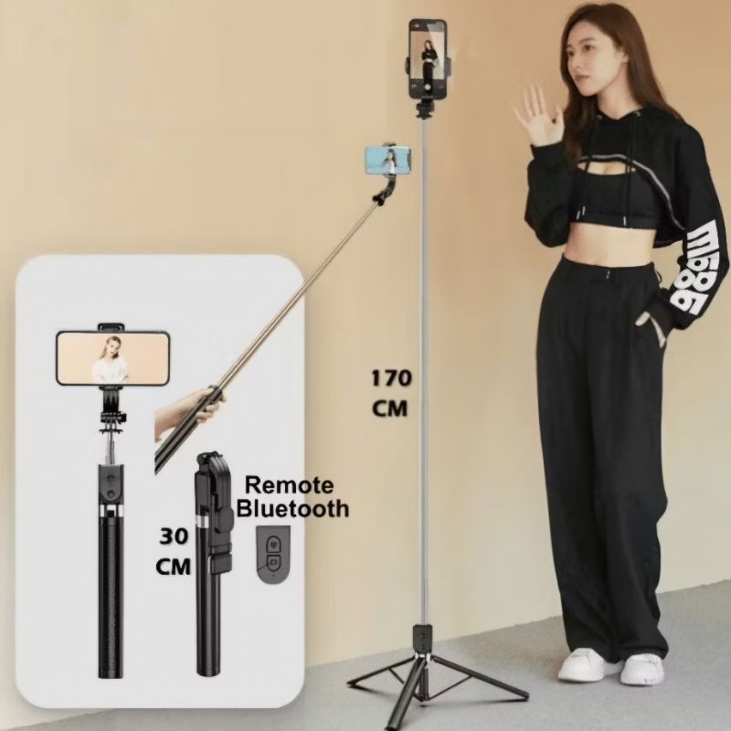 VIRAL tongsis bluetooth tripod berdiri max 170 cm MURAH