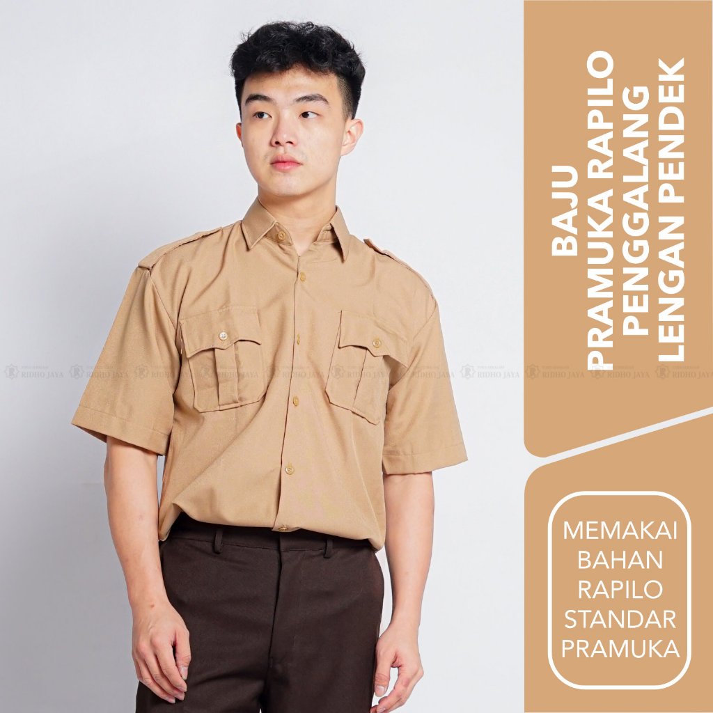 RIDHO JAYA - Baju Pramuka Rapilo Lengan Pendek | Baju Pramuka Penggalang SD SMP SMA | Baju Pramuka B