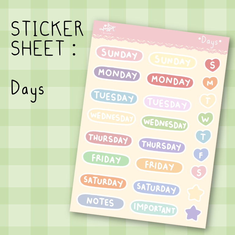 

Stiker Aesthetic Nama Hari (Vinyl, Laminasi Doff)