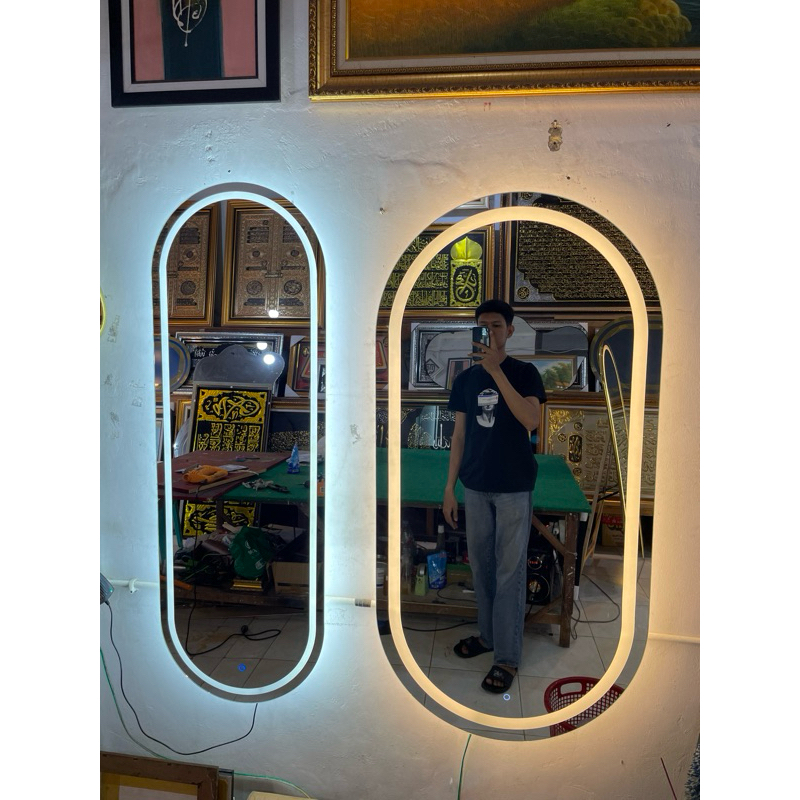 Smart mirror oval LED saklar sentuh