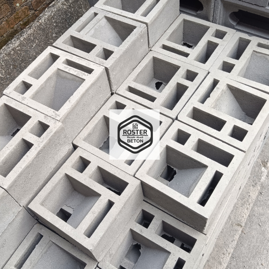 Roster Beton Minimalis Modern, Loster Beton Minimalis Motif Lubang 4 Ukuran 20x20 cm
