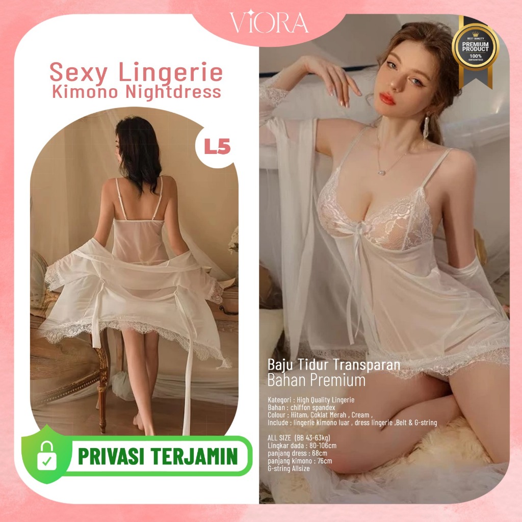 VIORA – Lingerie Sexy Wanita Set Kimono Baju Tidur Transparan & Daster Haram Premium L5