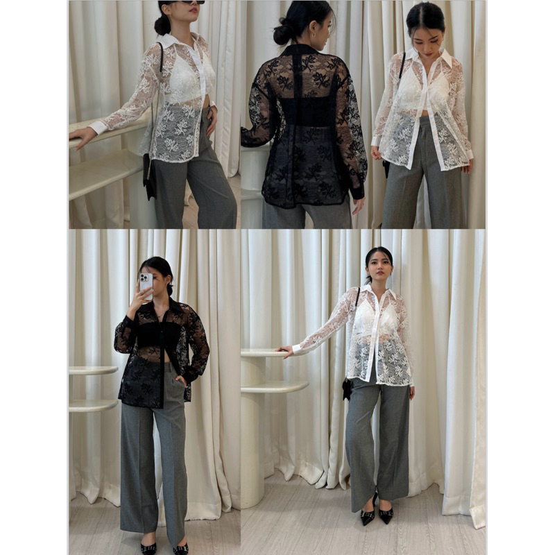 Amara Lace Sheer Kemeja Outer Top blouse korean transparan