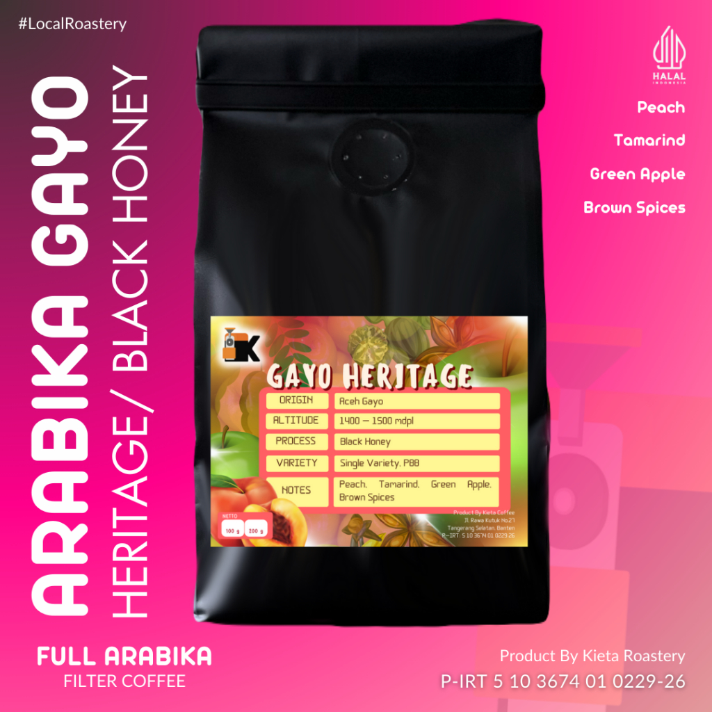 

Kieta Roastery - Biji Kopi Gayo Heritage 100% Arabika 1kg / Bubuk Roasted Coffee Bean Filter Single Origin