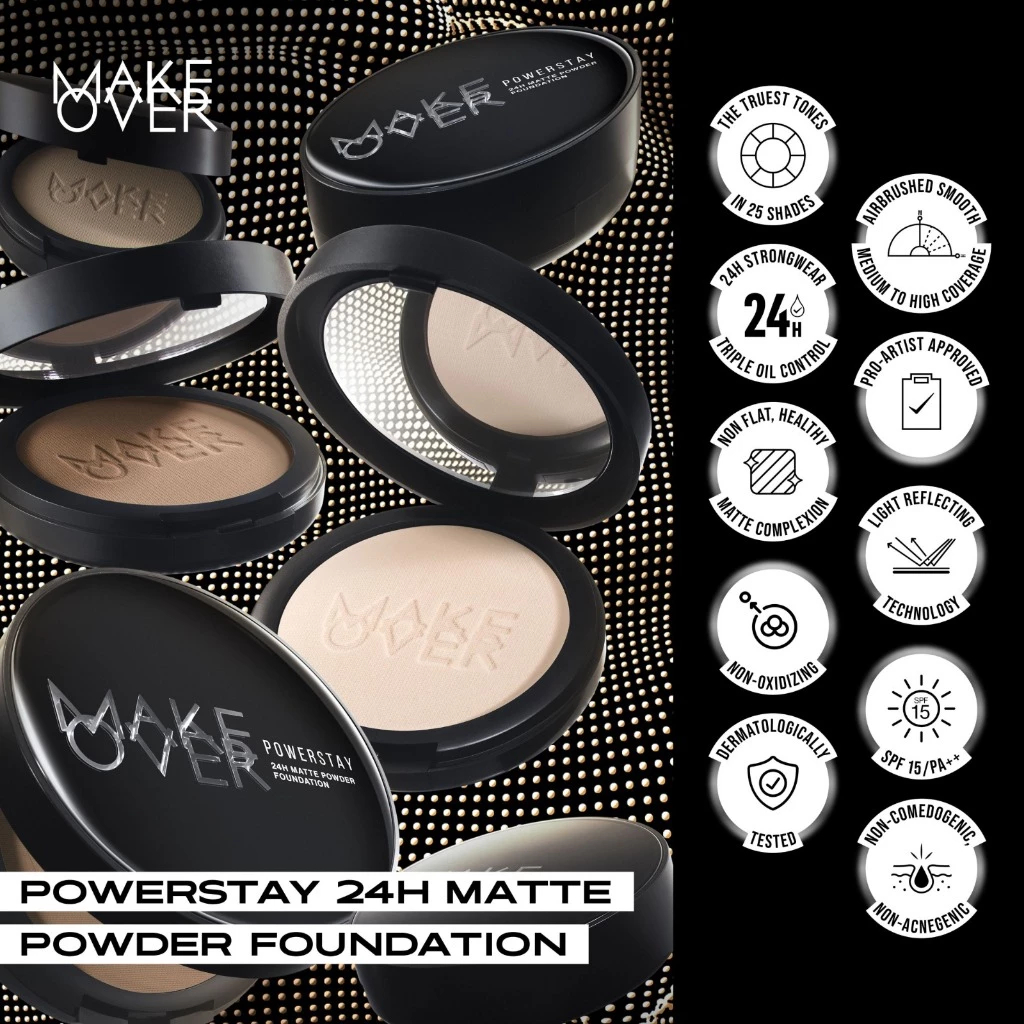 Bedak MAKE OVER Powerstay 24H Matte Powder Foundation ORIGINAL Bedak Padat High Coverage Ringan Beda
