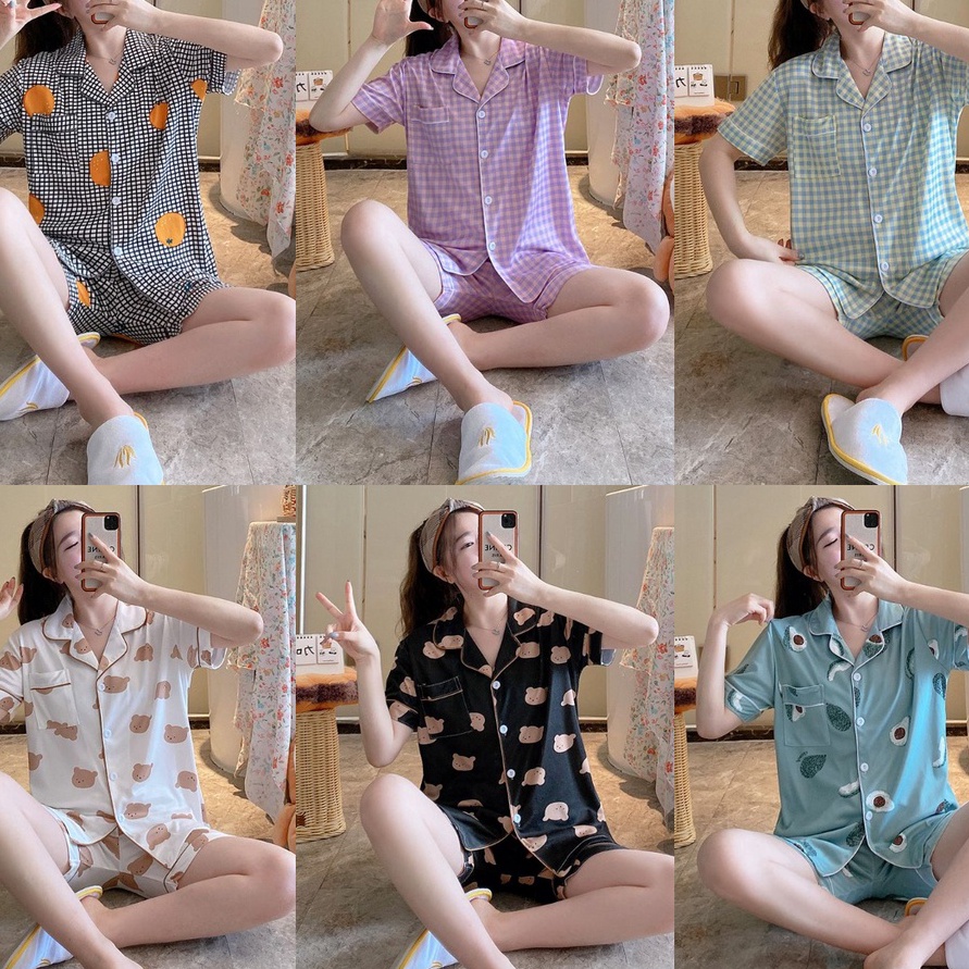 Cashback Piyama Wanita Dewasa Kemeja Lengan Pendek Celana Pendek Ukuran XXL Import
