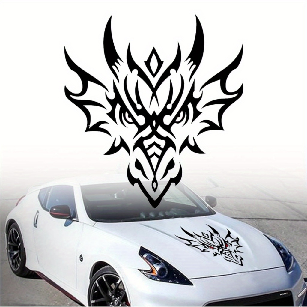 Stiker Kap Mobil Vinil Kepala Naga Hitam-Stiker Eksterior Tahan Air, Menyembunyikan Goresan untuk Mo