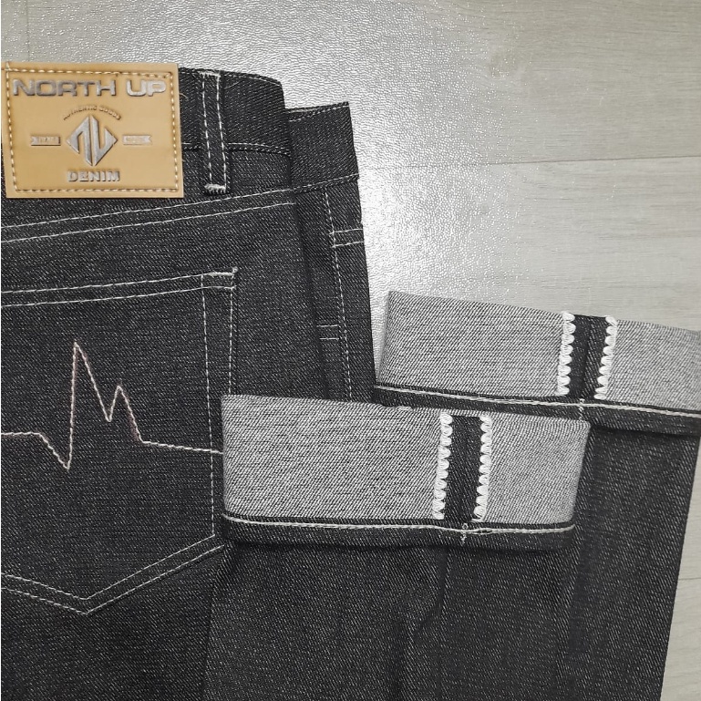 NORTH UP DENIM SELVEDGE CELANA DENIM DARK BLACK INDIGO WHITE SHELSTICH