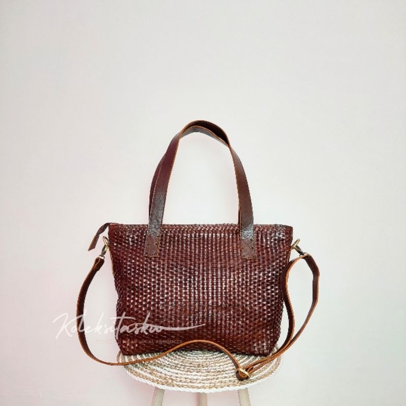 Tote Anyam Tas Kulit Asli Kulas - koleksitasku88