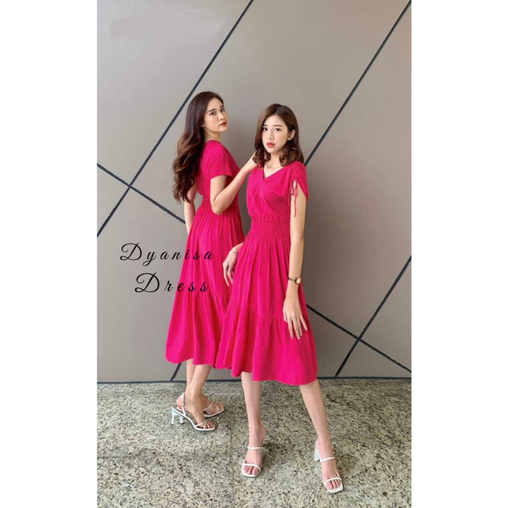 Abigail Dress Pink Wanita Kekinian | Midi Dress Korean Style