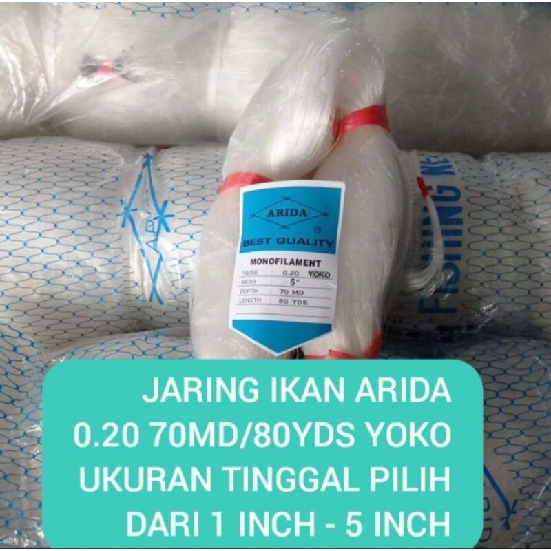 JARING IKAN ARIDA 0.20 70md/80yds YOKO ukuran 1 inch - 5 inch jaring Arida JARING IKAN BERKUALITAS