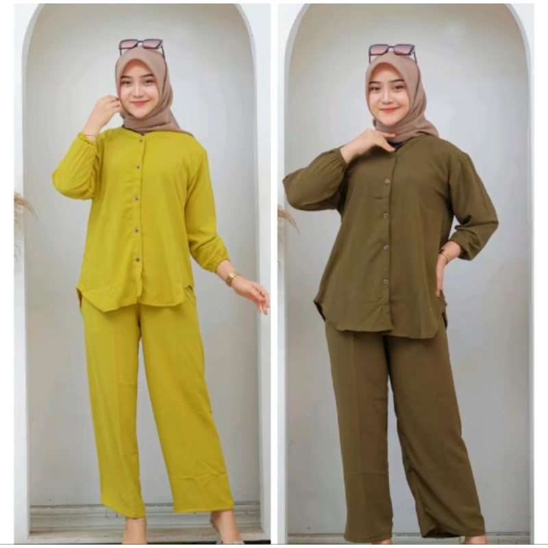 Setelan Wanita Muslim Cantik Setelan Kemeja Terbaru One Set Wanita Dewasa Setelan Polos Bahan Katun 