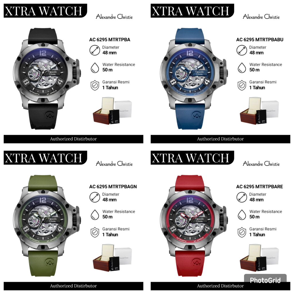 Jam Tangan Pria AC Alexandre Christie 6295 Original Automatic - Tali Karet - Garansi Resmi 1 Tahun