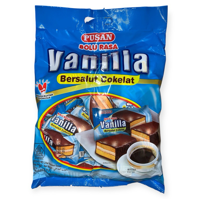 

PUSAN BOLU GULUNG - RASA VANILLA BERSALUT COKLAT (320g / 20pcs @16g)