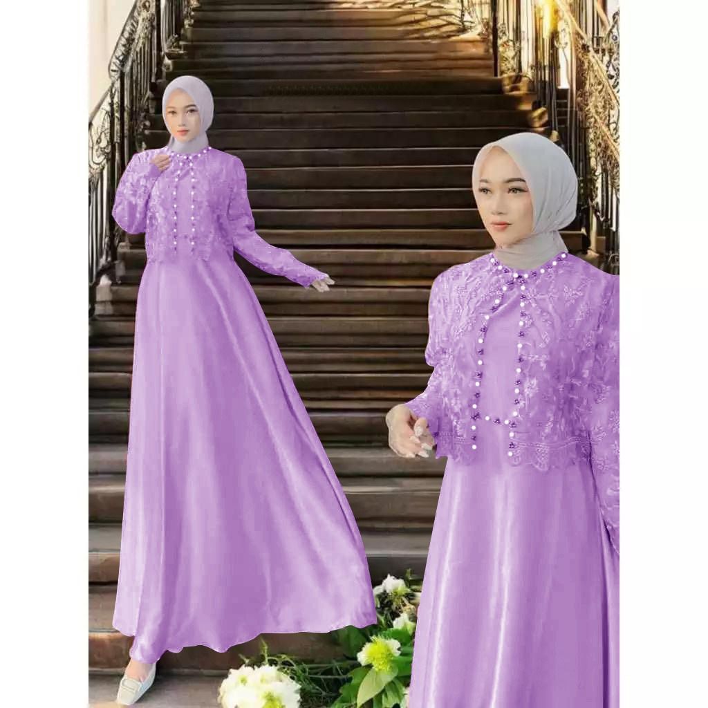 Gamis dress gamis brokat mewah long wanita muslim model terbaru pesta kondangan Slavina maxi