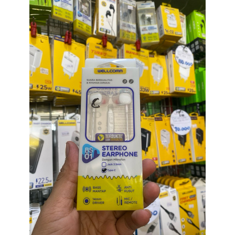 WELLCOMM BS01 TYPE-C STEREO EARPHONE HEADSET DENGAN MICROFON