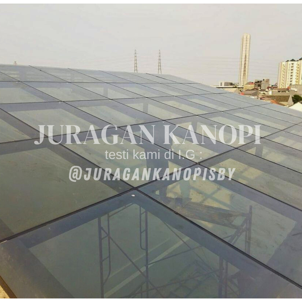 Kanopi atap kaca tempered glass Custom murah