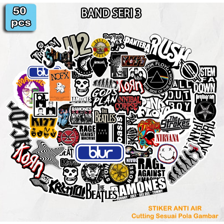 

Sticker Pack Band Musik Waterproof - Bisa Di Tempel Helm Kendaraan Case Hp Laptop