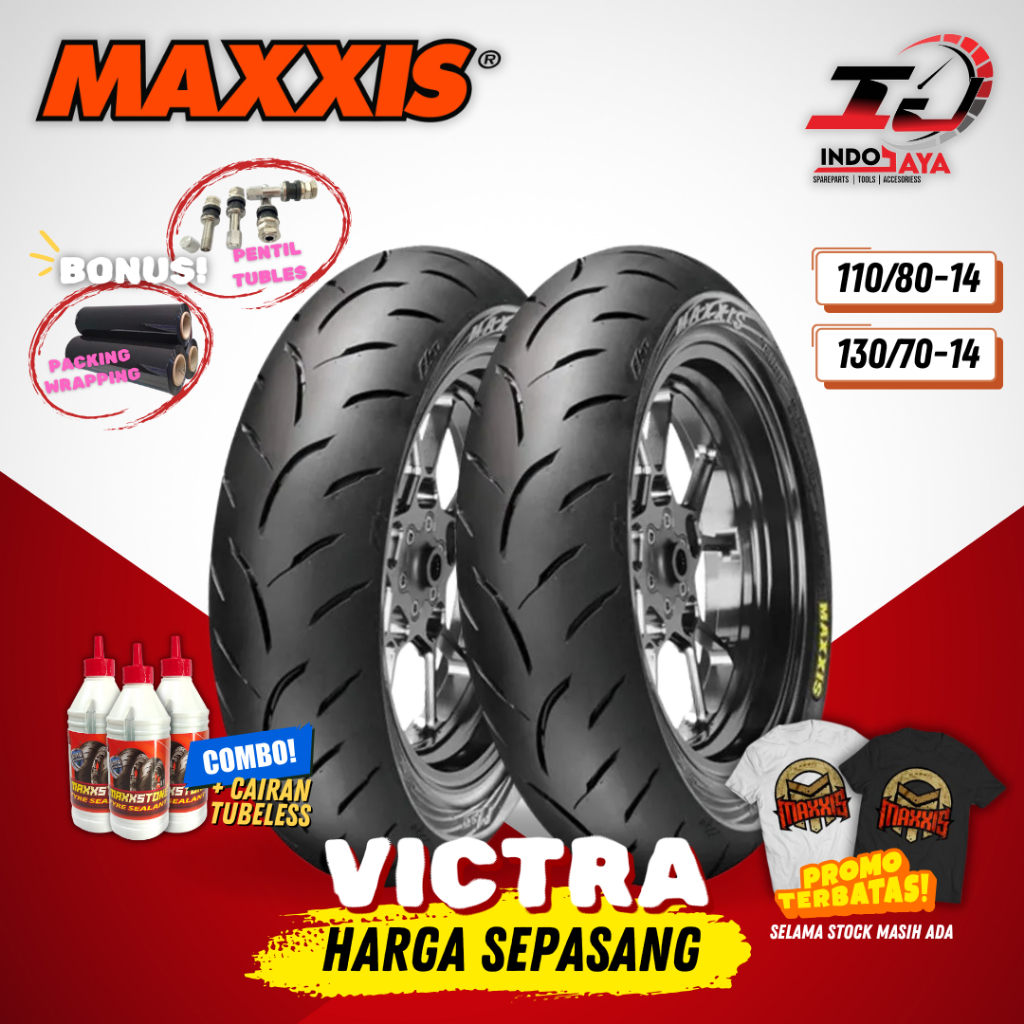 [PAKET MURAH SEPASANG] BAN MAXXIS VICTRA TUBELESS (110/80-14 & 130/70-14) BAN LUAR MOTOR MATIC DEPAN