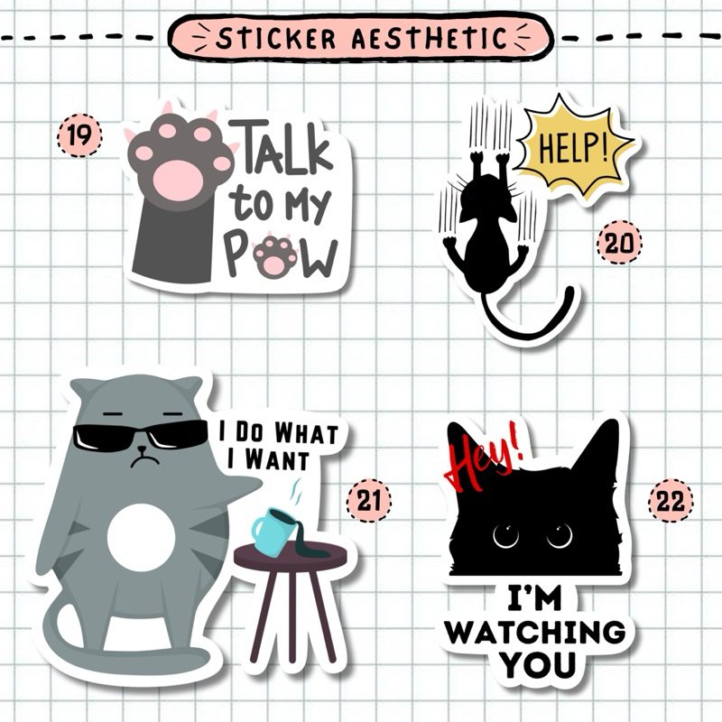 

STICKER AESTHETIC TUMBLR SATUAN / STICKER CAT FUNNY QUOTES / MATTE WATERPROOF / AS.19-26
