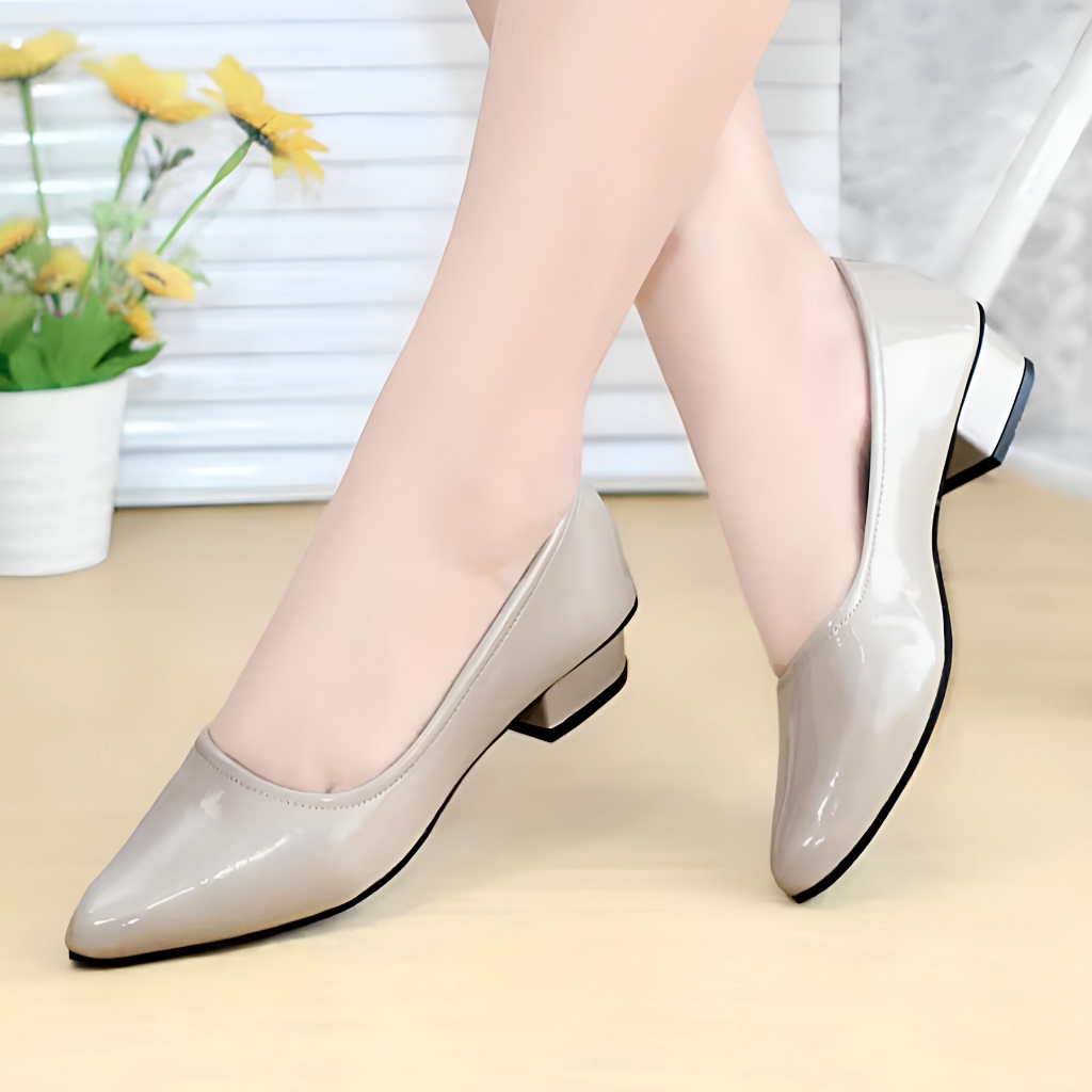 Sepatu Pantofel Wanita Kerja GLOSSY Hak Tahu 3cm _ Sepatu Kerja Wanita Korea