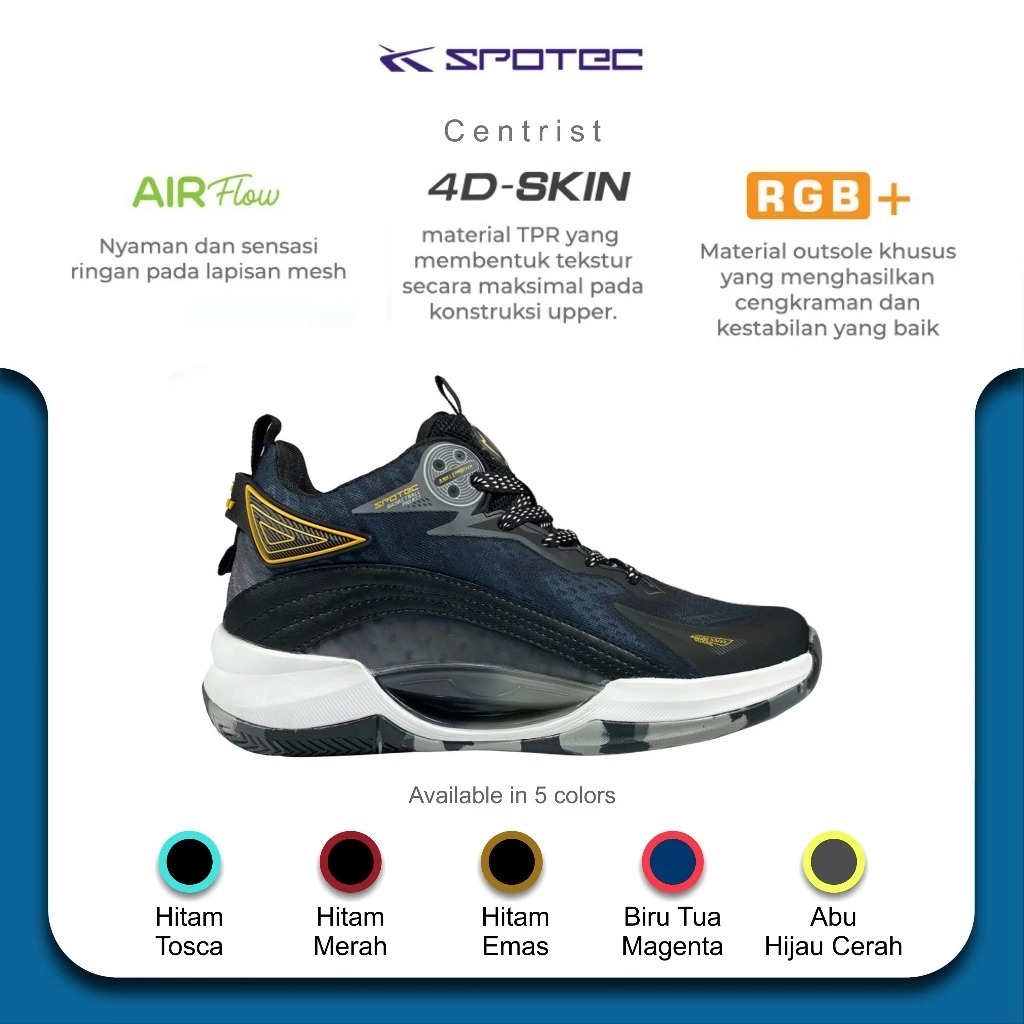 SPOTEC Sepatu BASKETBALL Artikel CENTRIST-Hitam/Emas Spotec Original
