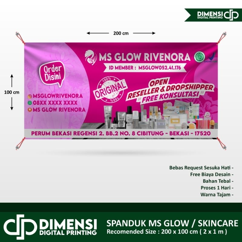 SPANDUK  / BACKDROP / BANNER MS GLOW / SPANDUK RESELLER MS GLOW UKURAN 200X100