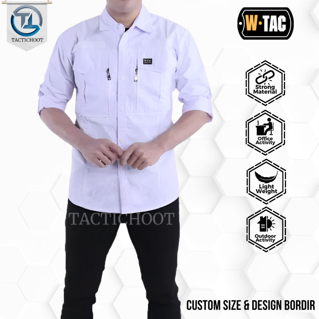 Kemeja Tactical W-TAC Putih ORIGINAL Lengan Panjang Baju Kerja Kantor Reskrim Outdoor Activities