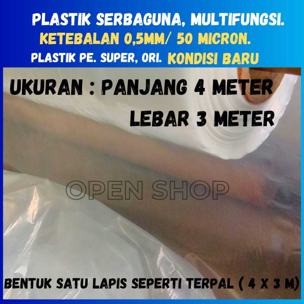 4x3 M. Plastik Serbaguna. Penutup Pelindung Pembungkus furniture, Atap Green House Peternak Bangunan