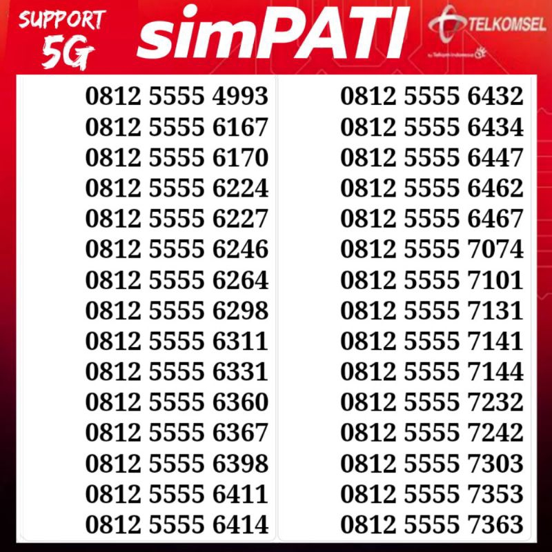 nomor cantik telkomsel simpati seri 5555